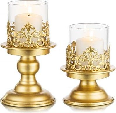 Sziqiqi Modern Kerzenständer Kerzenhalter für Stumpenkerzen - Gold Metall, 2 Stk