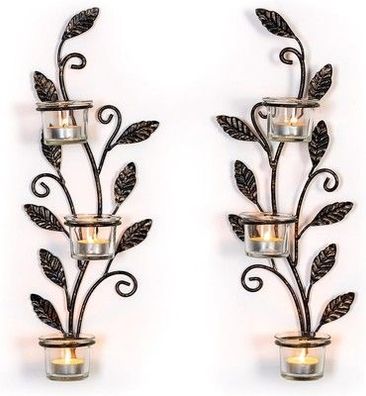 Sziqiqi Kerzenhalter Wand Blatt - Schwarz Kerzenständer mit 6 Teelicht Glas