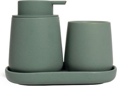 Autumnlife Badezimmer Set Grün, 3-teiliges Badezimmer Zubehör Set aus Keramik