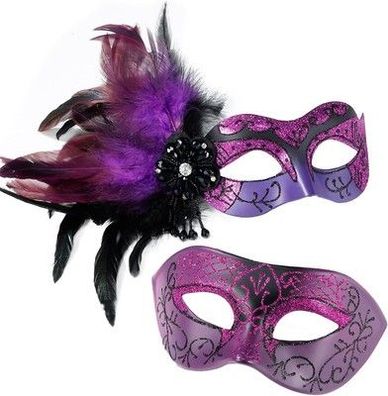 Myseuni Maskerade Maske für Paare, lila Feder-Maskerade Maske für Paare, lila