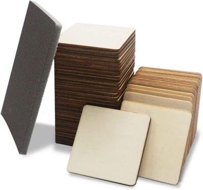 Cuwelt 120 Stück 5x5cm Quadrate Holzscheiben zum Basteln Holzplättchen 2.5mm