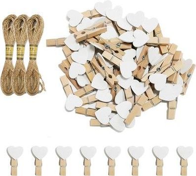 CUWELT 200 Stück Herz Wäscheklammer, 3,5cm Mini Herz Holzklammern, Herzklammern