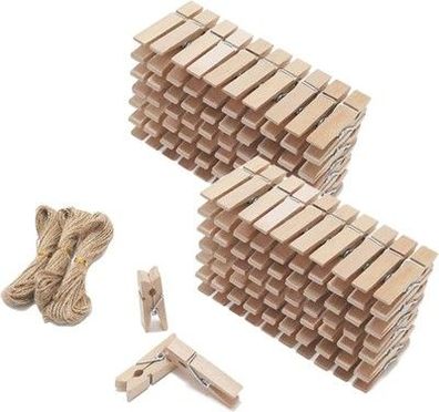 CUWELT 250 x Mini Holzklammern mit Juteschnur, 3,5CM Natur Klein Klammer DIY