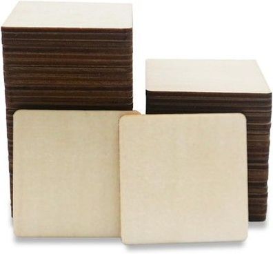 CUWELT 120 Stück 4x4cm Quadrate Holzscheiben zum Basteln Holzplättchen DIY Malen