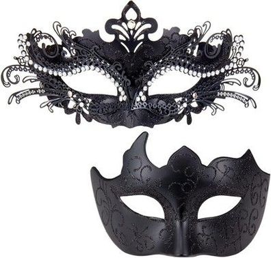 Myseuni Maskerade Masken für Paare – Glänzende Strass Metall Filigrane Karneval