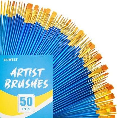 CUWELT 50 Stück Künstlerpinsel Set, Pinselset Malen mit 10 Verschiedene Größen