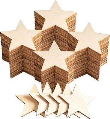 CUWELT 200 Stück 50mm Holzsterne, 5cm Holz Sterne Weihnachten, Stern DIY