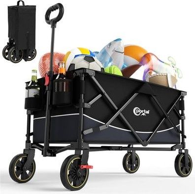 Portal Bollerwagen faltbar XXL Große Ladefläche bis 120kg Handwagen, schwarz