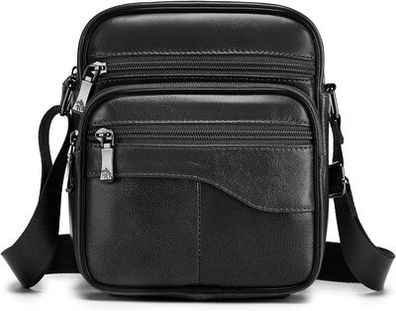 BAGZY Herren-Umhängetasche, Echtleder, kleine Tasche für Männer, Herren, schwarz