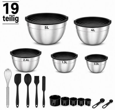Salatschüssel Set 5 Stück Edelstahl Schüssel mit Deckel 19 Teilig Rührschüsseln Set