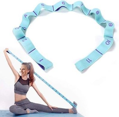 DEHUB Yoga Stretching Band, Gymnastikband mit 11 Schleifen, Yoga Stretch (Blau)