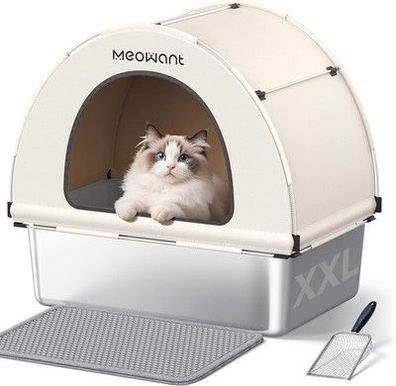 MeoWant Edelstahl Katzenklo, Herausnehmbare, Geschlossene Extra Große Katzen-Klo