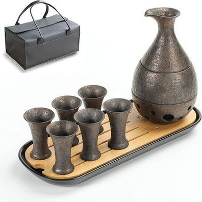 Teanagoo Japanisches Traditionell, Sake Karaffe (170 ml) 6 Sake Becher Saki Set
