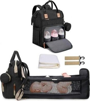 Fexkean Wickeltasche Rucksack Baby Rucksack mit Großer Kapazität Tragbar schwarz