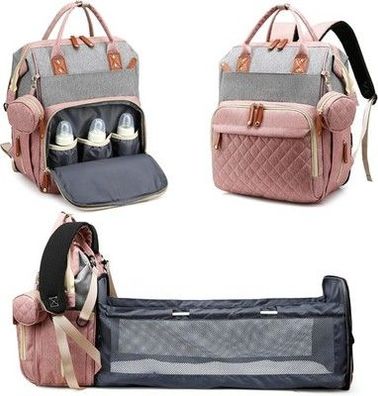 Fexkean Wickeltasche Rucksack Baby mit Großer Kapazität Tragbar (Rosa & Grau)