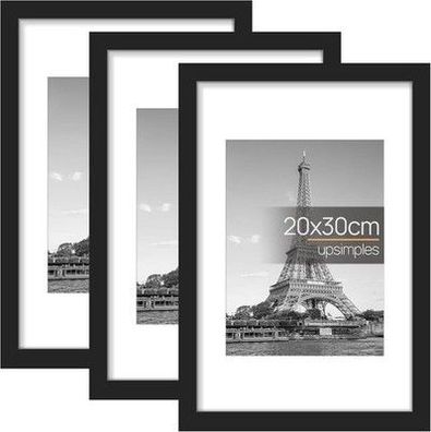 Upsimples 3 Pack Bilderrahmen 20x30cm, Schwarz Rahmen, für Fotos, Bilder, Poster