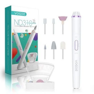 VOGOE Elektrische Nagelfeile, Kabelloser Nagelfräser mit LED-Licht, Einstellbare