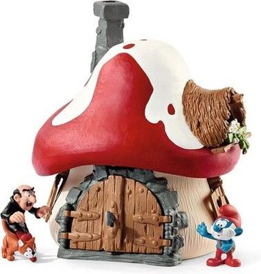 Schleich Schlümpfe | Schlumpfhaus mit 2 Spielfiguren Papa Schlumpf, Gargamel