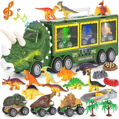 Dinorun 23-tlg. Dinosaurier Spielzeug Autotransporter Spielzeug Kinder mit Licht