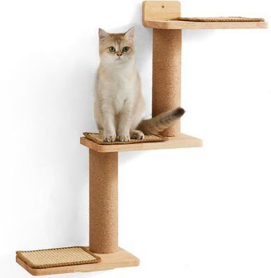 Fukumaru Kletterwand Katze, Katze Wandregale aus Massives Gummiholz und Jute