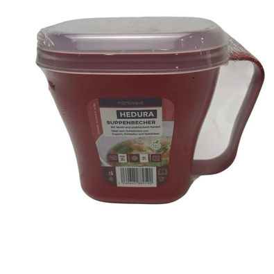 HEDURA Suppenbecher mit Ventil & Henkel rot, mikrowellengeeignet 900 W BPA-frei