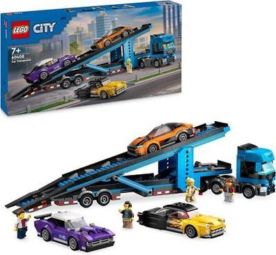 LEGO City Autotransporter mit Sportwagen, Set mit 4 Spielzeug-Autos für Jungen