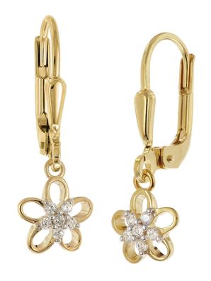 trendor Schmuck Damen-Ohrringe Blume 925 Silber Vergoldet Zirkonia-Ohrhänger 31047
