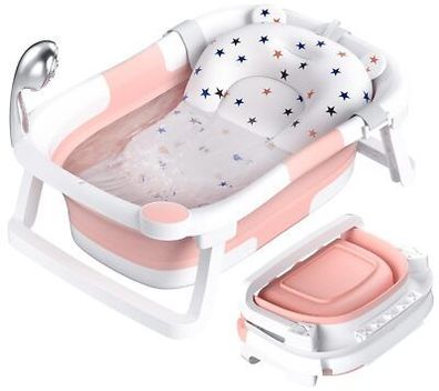 Rabb 1st Baby Badewanne Faltbar, Baby-Badezubehör Tragbare Wanne, 25 Liter, rosa