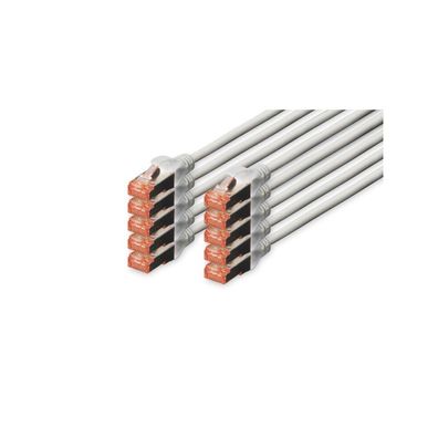 Digitus CAT 6 S/FTP Patchkabel, 10 Stück, 0,25m, grau