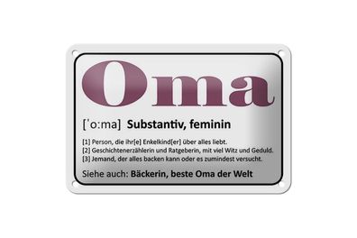 Blechschild Oma Bäckerin beste Oma Welt, 3 vers. Größen Spruch
