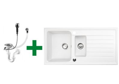 Einbau Granitspüle Weiß 100x50 – Doppelbecken mit Abtropf & Zubehör