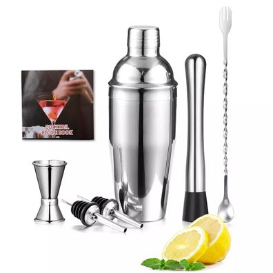 Barkeeper Kit 7-tlg Cocktail Shaker Set aus Edelstahl Silber