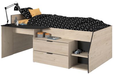 Hochbett Milky 2 Parisot Braun-Schwarz mit Tisch & Kommode