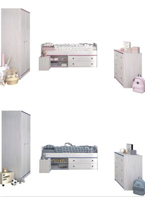 Parisot Smoozy Kinderzimmer 4-tlg weiß mit Bett & Schrank