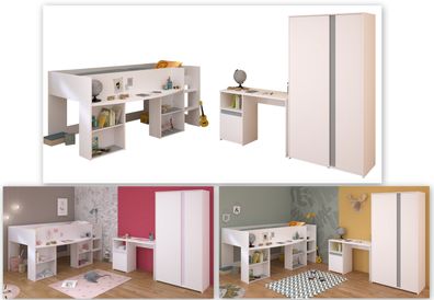 Parisot Pirouette 13 Set Weiß – Hochbett, Schreibtisch, Schrank 90x200