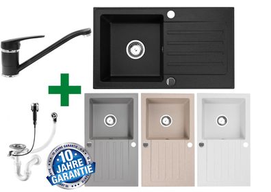 Granitspüle 76x44 + kleine Armatur + Siphon, in verschiedenen Farben