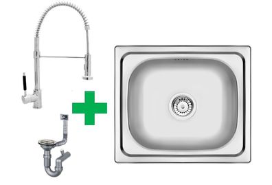 Edelstahlspüle 50x40 + Spiralarmatur + Siphon