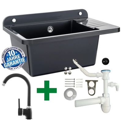 VIGO Becken 50x43 cm – mit Abtropffläche, inkl. Siphon