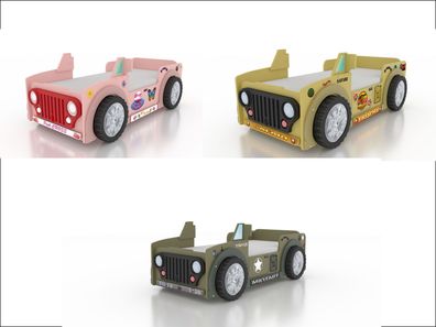 Jeep Kinderbett 207x116x76 cm – in Militär, Grün oder Pink, Modell frei wählbar