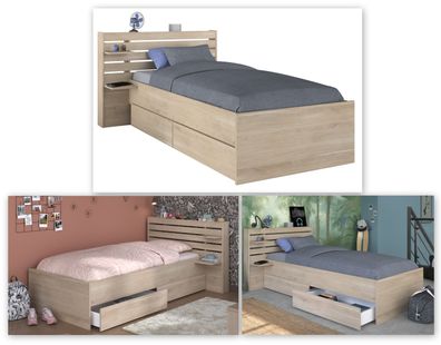 Escale 1 Schubkastenbett 90x200 – Eiche Nachbildung