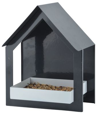 Wand Hänge Futter Haus Vogelhaus Vogelhäuschen anthrazit weiß Metall