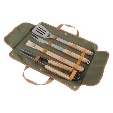 4er Set Grillbesteck Grillzange Grillpinsel Grillgabel Grillwender
