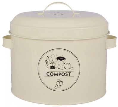Komposter Karbonstahl in creme Ø22xH22cm mit Filter – Vorratsdose „Compost“