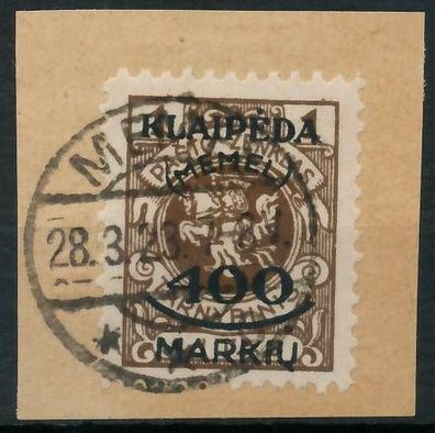 MEMEL 1923 Nr 128 zentrisch gestempelt Briefstück gepr. X478902
