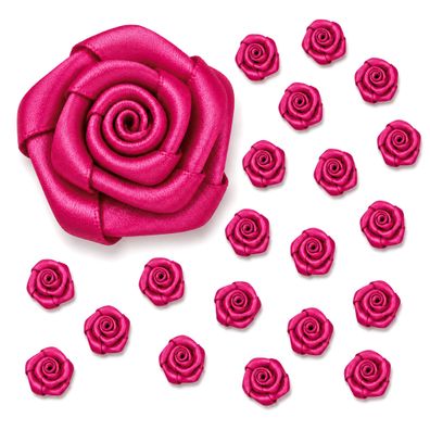 Satinrosen 2cm zum Basteln & Aufnähen 20 Stück Fuchsia