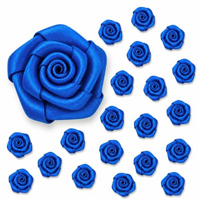 Satinrosen 2cm zum Basteln & Aufnähen 20 Stück Blau