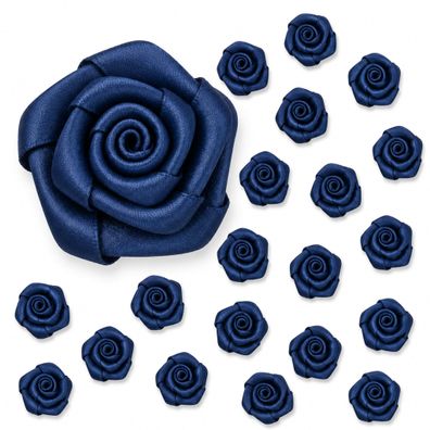Satinrosen 2cm zum Basteln & Aufnähen 20 Stück Dunkelblau