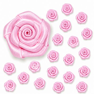 Satinrosen 2cm zum Basteln & Aufnähen 20 Stück Rosa