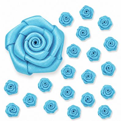 Satinrosen 2cm zum Basteln & Aufnähen 20 Stück Türkis