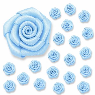 Satinrosen 2cm zum Basteln & Aufnähen 20 Stück Hellblau